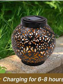 1 pieza Farol solar con patrón de peonía en negro y dorado, luz decorativa colgante para exteriores, lámpara de mesa para exteriores, adecuada para decoración de jardín/patio/mesa/porche