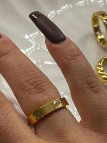 1 chiếc nhẫn Cubic Zirconia màu vàng thép không gỉ tối giản, giữ màu tốt, ít gây dị ứng, quà tặng trang sức, thích hợp để xếp chồng và đeo hàng ngày - Cỏ bốn lá - Xem 8
