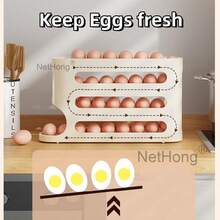 NetHong New 4 Tier Egg Storage Shelf Refrigerator Auto Rolling Egg Holder Speace Saving Kitchen Desktop Storage Rack UK - Beige - View 3