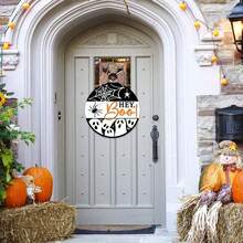 Placa "Hey Boo" de Fantasma para Decoração da Porta da Frente no Halloween, Pendurador de Porta de Madeira com Teia de Aranha Assustadora para Varanda Externa, Decoração de Parede Interna Engraçada de Guirlanda de Madeira para Festa