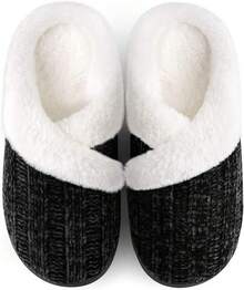 Women's Fuzzy Slip-On Slippers Indoor And Outdoor Use, Comfy Foam, Anti-Skid Rubber Hard Sole - White - View 1