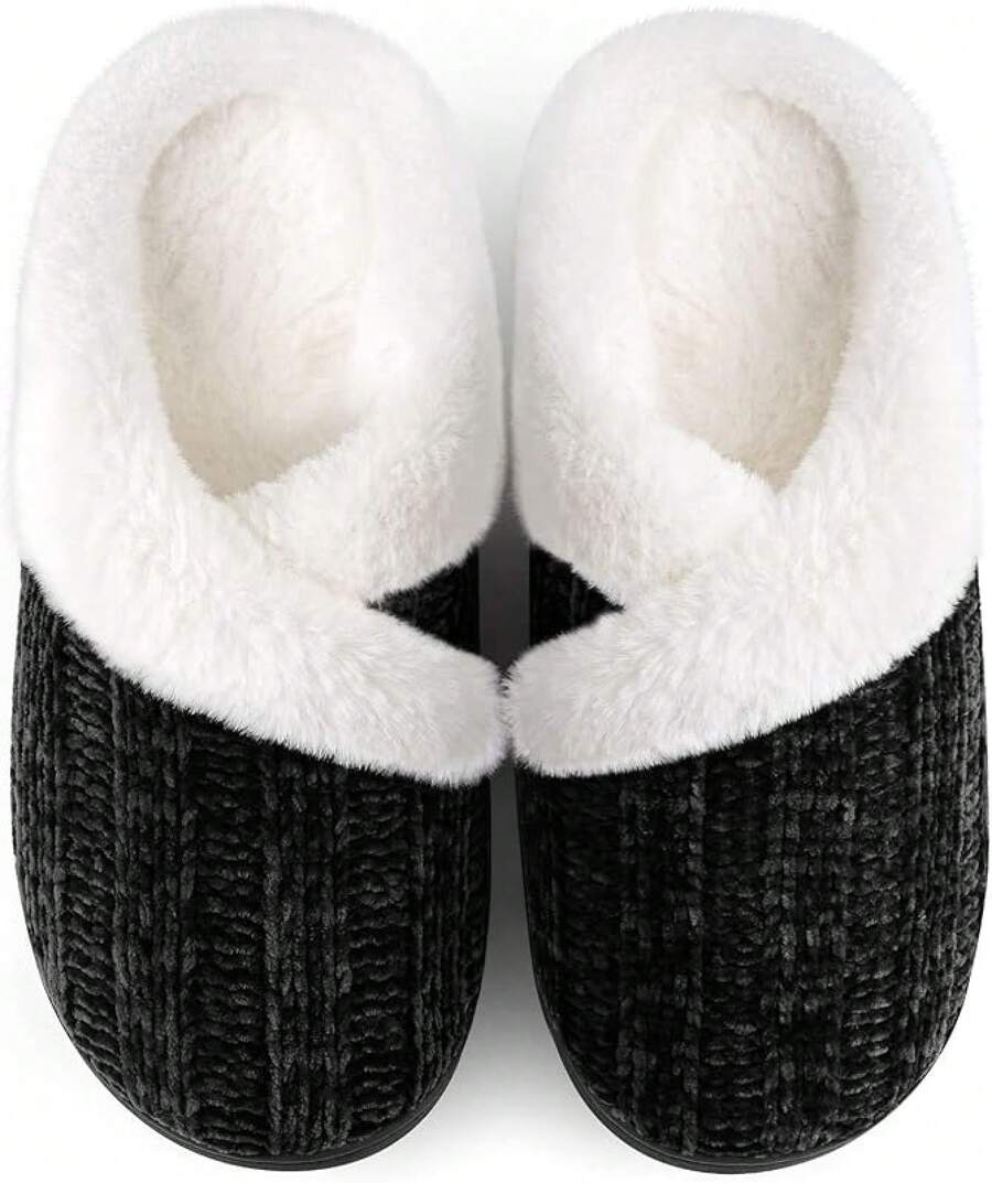 Women's Fuzzy Slip-On Slippers Indoor And Outdoor Use, Comfy Foam, Anti-Skid Rubber Hard Sole - White - View 1