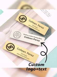 1pc Customized Name Badge, Personalized Stainless Steel Magnetic Nameplate, Engraved Work Lapel Pin, Suitable For Office Staff Business Identification - Multicolor - View 2