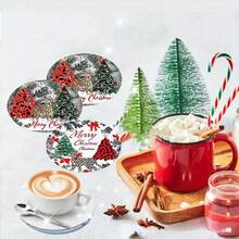 1set/10sets 4pcs/Set Christmas Santa Claus, Christmas Bell, Christmas Snowflake, Christmas Reindeer, Christmas Tree, Snowman, Christmas Penguin Coasters, Polyester Rubber Coaster Set, Ideal For Holiday Parties, Bars, Offices And Homes, All Occasions, Size: 3.94 Inches X 3.94 Inches