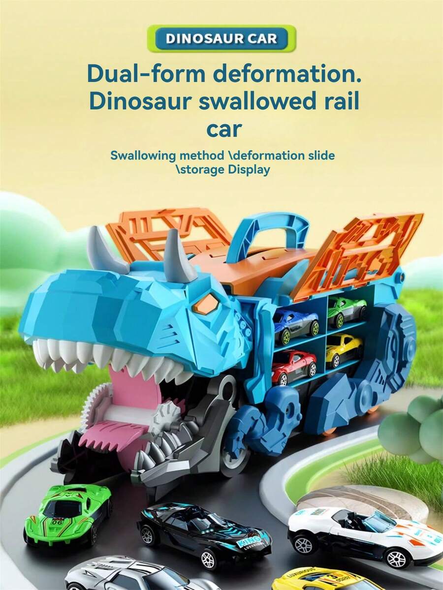 3-In-1 Dinosaur Transformation Swallowing Triceratops Engineering Transport Vehicle, Indoor/Outdoor, Foldable Storage, Track Sliding, Parent-Child Interaction, Educational Toy For 3-12 Years Old Boys And Girls, Christmas Gift (Model And Color Random) - Multicolor - View 1