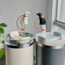 4 Pack Silicone Cowboy Hat Straw Covers Cap Compatible With Stanley Cup 30 40 Oz, Cute Funny Tumbler Straw Topper Accessories For Man Woman Christmas Gift - Chó - Xem 3