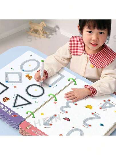 32 páginas/libro, cuaderno reutilizable para práctica de escritura a mano, libro de trabajo de caligrafía escolar, libro de aprendizaje del alfabeto en inglés, libro educativo Montessori, educativo. (Se incluyen 2 bolígrafos de escritura)