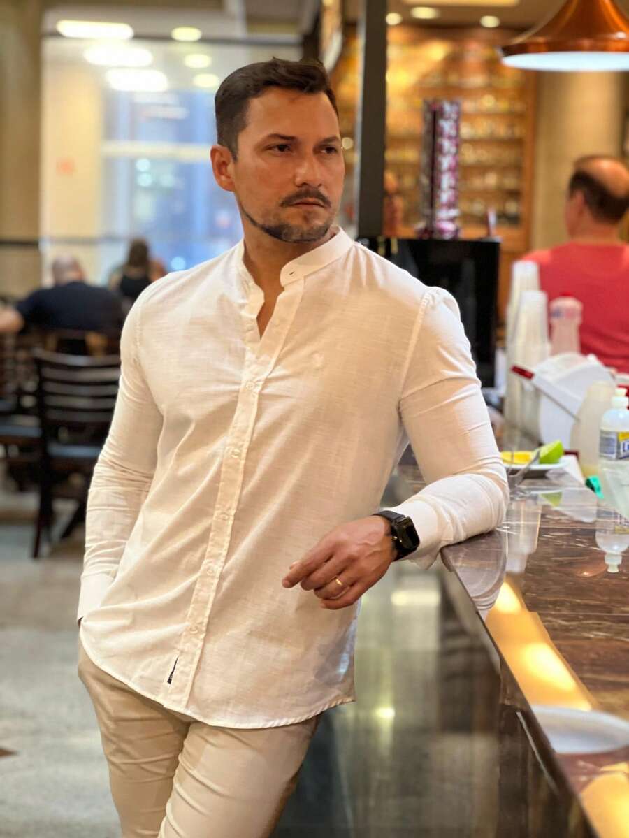 Men's Padre Collar Long Sleeve Shirt - Off White - 查看 1