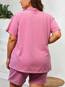 Set Triple de Estilo Relajado: Blusa Abierta, Top Básico y Short de Cintura Alta mod DIANA - Rosa Pálido - Ver 2