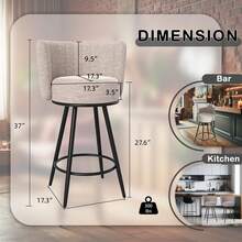Bar Stools Set Of 2, 27" Tufted Modern Counter Height Bar Stools, Upholstered Barstools With Back & Footrest Metal Legs, Stools For Kitchen Island, Counter, Cafes, Dining Room (Beige) - Màu be - Xem 2