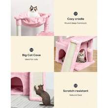 Cat Tree For Indoor Cats Large Adults Modern Activity Tower With Scratching Posts Board Condo With Plush Perch Climbing Stand With Cradle Hanging Ball For Play Pink - 粉色 - 查看 3