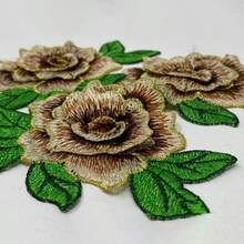 3 件/包 3D 牡丹花刺绣布贴，带彩色 3D 金色边缘，牛仔服装贴花 - 彩色 - 查看 6