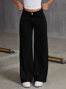 Pantalones vaqueros anchos informales con lazo y estampado gráfico para niña preadolescente