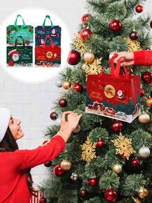 4 Piezas de Bolsas Reutilizables de Regalo de Navidad con Asas, Bolsas de Navidad de Tela No Tejida, Bolsas de Regalo de Navidad a Granel para Regalos de Navidad, Envoltura de Regalos, Compras, Suministros para Fiestas de Navidad