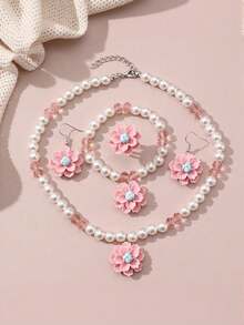 5 Pieces Of Cute And Fresh Pearl Flower Pendants For Girls, Simple And Versatile Set - White - View 7