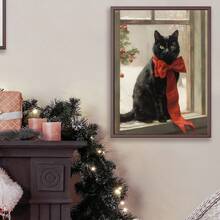 1 buc., Tablou pe pânză, Decor de perete înrămat, Pictură decorativă vintage cu pisică neagră de Crăciun, Artă rustică de iarnă, Decor de perete de Crăciun, Pisică retro, Artă academică de Crăciun, Cadou de Crăciun pentru iubitorii de pisici, Decor de perete minimalist, Artă modernă, Decor contemporan pentru casă, Decor de perete pentru sufragerie, Artă la modă, Decor de cameră - Multicolor - Vizualizare 6