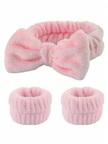 3 件套 Spa 面部头带、1 件纯色沐浴头带和 2 件沐浴腕带、创意涤纶面部化妆头带和浴室腕带套装