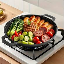 Multi-Function Cast Iron Non-Stick Griddle Cast Iron Pot , 28cm/11in Wok Even Heat Distribution,Durable And Warp-Resistant,Rust-Proof,Oven Suitable For Pizza,BBQ,Camping,Perfect Gift For Housewarming And Kitchen Enthusiasts. - Black - View 3