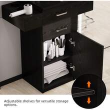 Hombck Salon Station For Hair Stylist, Salon Station With Barber Cabinet, Hair Stations Equipment Hair Dryer Holder, Drawers, Storage Cabinet For Hair Styling, White/ Black/ Pink - 黑色 - 查看 6