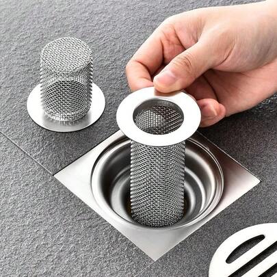 淋浴排水过滤器，地漏过滤器深水槽毛发收集器适用于厨房浴室阳台地漏适用于浴室水槽排水管过滤器不锈钢，地漏过滤器网篮过滤器羊毛收集器防堵塞渣过滤器