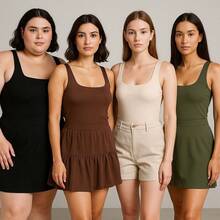 Kit 4 Bory Bodi Leotard Tank Top Thick Strap Casual Second Skin Fashion Women's Female P M G GG - đen/nâu/nude/xanh lá cây - Xem 2