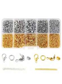 500 件珠宝制作套件，DIY 耳环项链配件套装，DIY 手链配件，DIY 手工用品，各种基本金属戒指、珠子、扣环、龙虾扣，无需电源