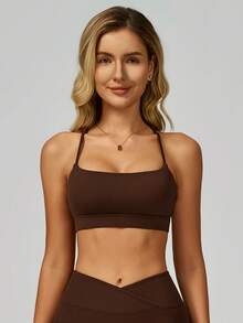 MASKERT Women's Racerback Sports Bra, Sexy Ladies' Spaghetti Strap Yoga Bra, Can Be Worn Outerwear, Suitable For Running, Workout And Gym, Providing Bare Skin-Like Comfort - Coffee Brown - View 4