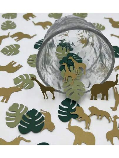 200pcs Assorted Jungle Wild Animal Paper Confetti, Mixed Color Paper Desktop Decor, Gold Glitter Animal Multicolor Paper Confetti For Party Tabletop Decoration, Party Supplies, Baptism, Baby Shower, Birthday, Holiday Parties, Paper Material