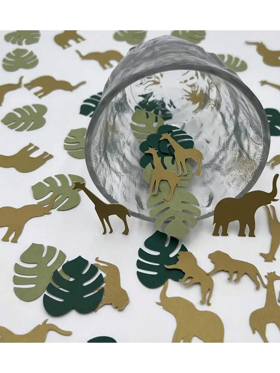 200 tờ giấy vụn hình động vật hoang dã rừng rậm các loại, giấy trang trí để bàn nhiều màu, giấy vụn hình động vật nhiều màu lấp lánh vàng dùng để trang trí bàn tiệc, đồ dùng tiệc tùng, lễ rửa tội, tiệc chào đón em bé, sinh nhật, tiệc ngày lễ, chất liệu giấy - Nhiều màu - Xem 1