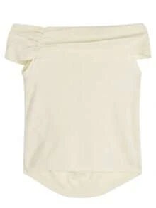 Off-Shoulder Versatile Casual Minimalist Women Knit Top - Apricot - View 3