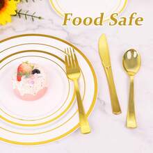 50/25/10/5pcs Gold Cake/Salad Knife/Fork/Spoon Set, Reusable And Washable, Suitable For Parties, Outdoor Events, Family Gatherings, Weddings, Holidays, Cake And Salad Utensils - Gold - View 4