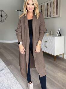 tooluck Oversized Loose Knit Thick Cardigan Sweater Jacket Fall Clothes For Women - 摩卡棕 - 查看 4