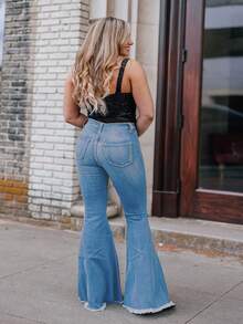 Large Elastic Flared Pants, Casual Flared Pants, Fashionable Daily Pants, Women's Clothing - Màu xanh lam - Xem 2