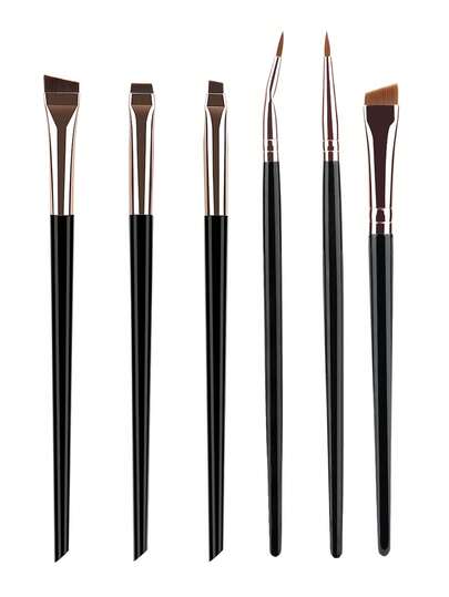 RANCAI 6pcs Fine Angled Eyeliner Brush Set, Bent Head Eyeliner Brush, Detail Brush, Sickle Brow Brush, Blade Fiber Bristle + Angled Brow Brush, Eyelid Detail Brush, Aegyo Sal Brush, Blade Flat Head Eyeliner Brush, Eye Makeup Brush
