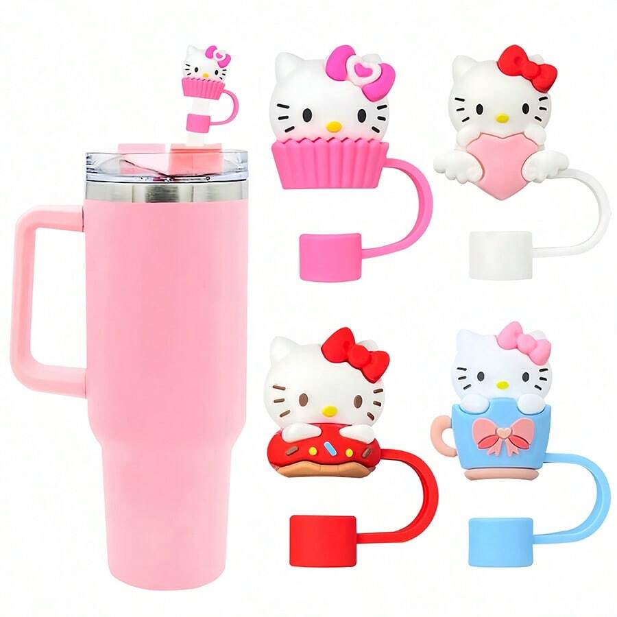 Sanrio Lindas tapas de silicona para pajitas, aptas para vasos a cuadros con pajitas, tapas para pajitas compatibles con tumblers de 30oz y 40oz, adorable protector de tapa de silicona, se ajusta a accesorios de vasos de 0.4 pulgadas/10mm