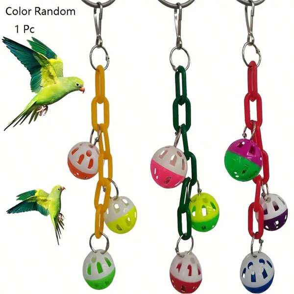 لعبة طائر البغبغاء عشوائية اللون مع كرات مجوفة، سلسلة ملونة، للعض والتسلق، لعبة طيور تفاعلية