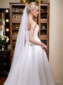 1pc Solid Color Long Simple Elegant Single Layer Bridal Veil, Suitable For Weddings, Soft Mesh Women's Holiday Headpiece Fall Clothes For Women