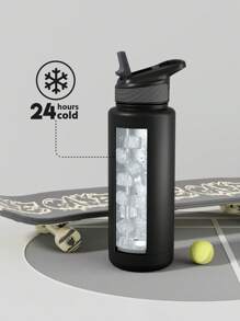 40 oz Insulated Tumbler with Straw – Stainless Steel Water Bottle, Leak-Proof Double Wall Coffee Cup, Keeps Cold for 24H, Fits Car Cup Holder, Reusable Travel Mug for Sports, Gym, School, and Travel - 黑色 - 查看 4