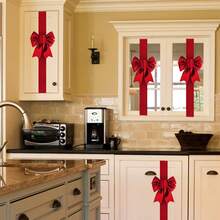 8Pcs Christmas Cabinet Ribbons Bows Decorations Red Home Decor Party Supplies Set - Burdeos - Ver 3