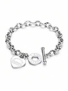 1pc Stainless Steel Fashionable, Versatile, Minimalist, Luxury, Niche Design, Ins Style, Delicate Rhinestone Heart Shaped Bracelet, Ideal Gift For Girlfriend, Student, Daily Wear