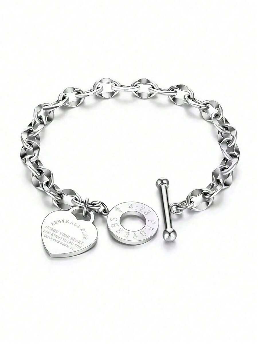 1pc Stainless Steel Fashionable, Versatile, Minimalist, Luxury, Niche Design, Ins Style, Delicate Rhinestone Heart Shaped Bracelet, Ideal Gift For Girlfriend, Student, Daily Wear