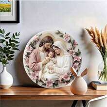 1pc Round Waterproof Metal Decorative St. Family Wall Art - Pre-Drilled, High-Definition Printing Is Very Suitable For Homes, Bedrooms, Living Rooms, Cafes - Vintage Style, Easy To Hang, Home Decoration - Multicolor - View 3