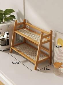Cirelle 1pc-Narrow Mug Holder Countertop, Wicker-Look Tea And Coffee Bar Station Organizer, Bamboo Matcha Stand, Cup Display Shelf, Condiment Storage Rack For Kitchen Counter Cabinet, 2 Tier