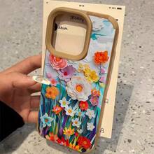 Diseño de flores de colores Teléfono con lente alta 13 Pro 16 12 15 Plus XS 14 11 Todo incluido Cuero sintético suave - Colores mixtos 1 - Ver 2