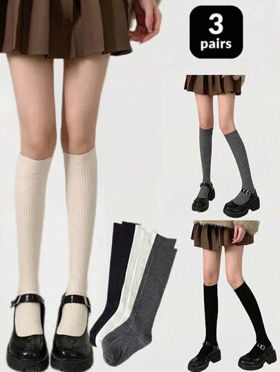 1/2/3 pares de Meias Cano Alto Femininas, Meias Doces e Picantes de Comprimento até o Joelho para Primavera/Verão/Outono, Meias Longas de Botas Sólidas para Clima Frio, Meias Acima do Joelho