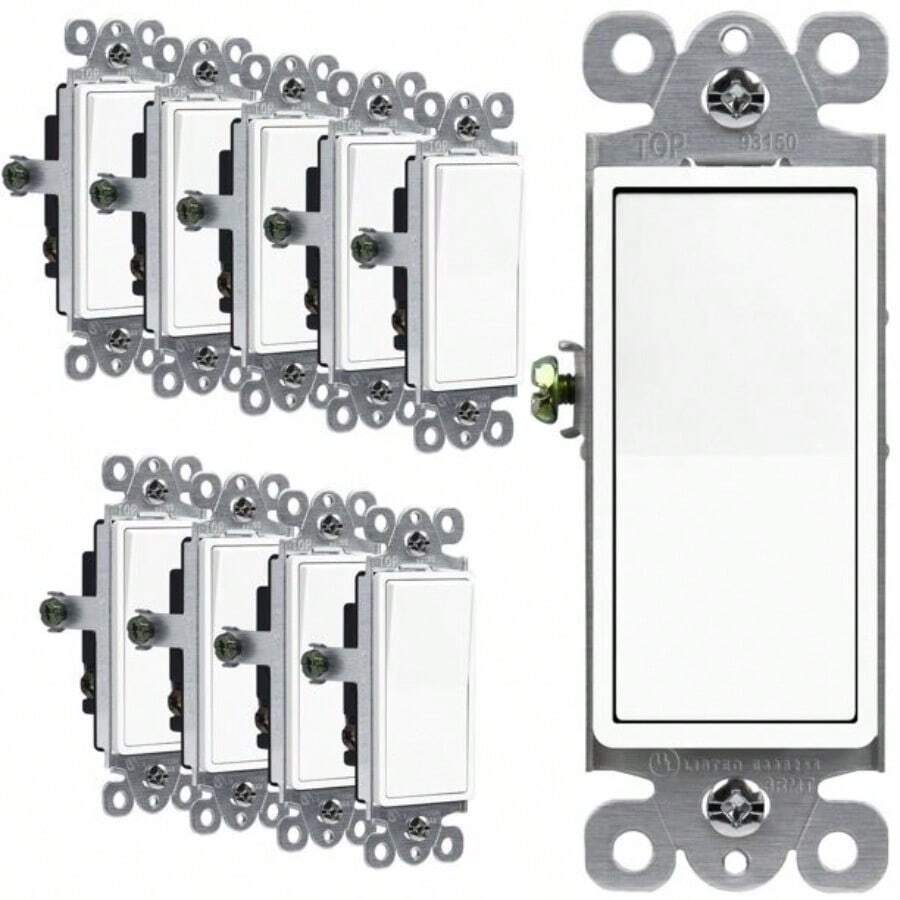 15A 3Way Wall Light Switch On Off Decora Rocker Paddle UL Listed 10 Pack
