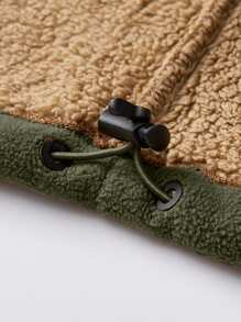 Men's Stand Up Collar Fleece Jacket, Portable Zipper Pocket And Elastic Cuffs Design, Thick Fleece Warm Jacket, Comfortable And Simple To Wear. - Army Green - View 6