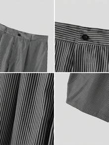 INCERUN Mens High Waist Zipper Striped Casual Loose Wide Leg Trousers Long Harem Pants Bottoms - 黑色 - 查看 6