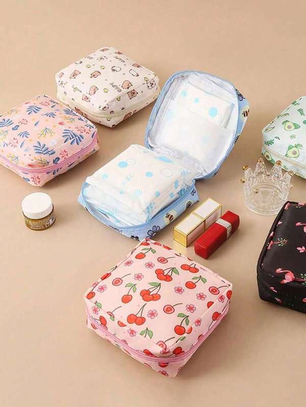 1 PC All Over Print Small Square Bag Quilted Design Make Up Bag, Fashionable Casual Stylish Portable Makeup Bag, Multi-Functional, Large Capacity Big Storage Bag For Purse, Lipsticks, Sanitary Napkins, Pouch Pads, Coins, Keys, Ear Pods, Air Pods, Wired Earphone, Cables, Charger, Adapters, Headphones And Other Accessories, Cute Toiletry Organizer, Travel Storage Bag, For Women, Candy, Nurses, School Girls, Students, Gifts., Makeup Bag, Travel, Makeup Pouch, Bag, Make Up Pouch, Makeup Bags, Small Makeup Bag