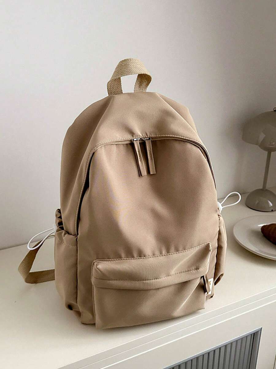 Unisex 28L Backpack 11 Inch Laptop Waterproof Polyester School Backpack With Side Pockets For Men & Women - Khaki - View 1